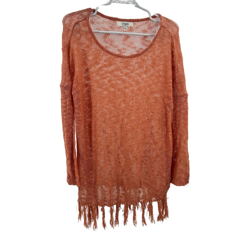 Umgee Terracotta L lightweight fringe sheer Knit Sweater casual cover up summer